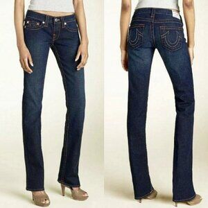 TRUE RELIGION Johnny Bootcut Straight Leg Low Rise Dark Wash Blue Jeans Size 30